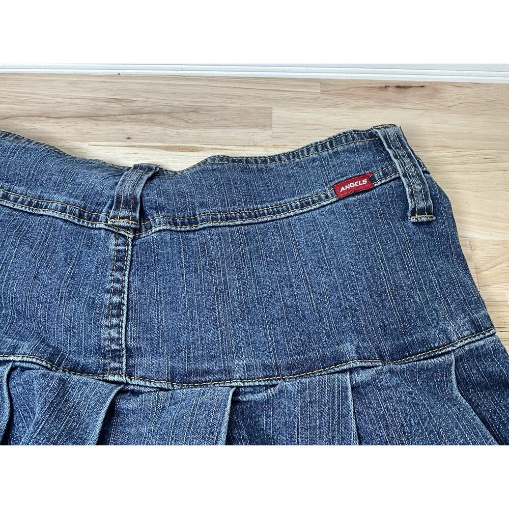 Size 9 Angels Denim Micro Skirt Pleated/Belted HOOP BUCKLE Y2K 2000s Vintage - Picture 7 of 9